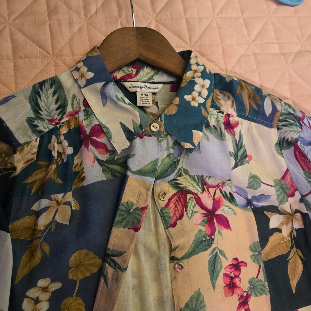 Tommy Bahama Floral Patchwork Midi/Maxi Shirt Dress Multicolor Button Front M - Picture 5 of 9
